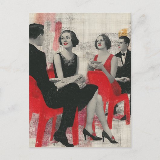 De Retro Koppels in Rode Stoelen Briefkaart (Voorkant)