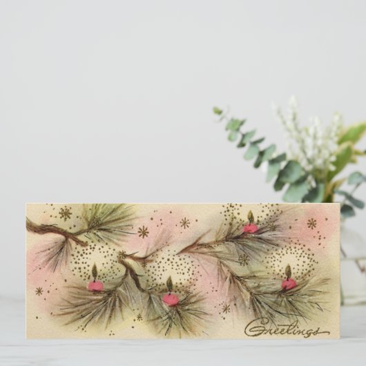 De Retro Pine-kerstkaart van 1950 Feestdagenkaart (Staand voorkant)