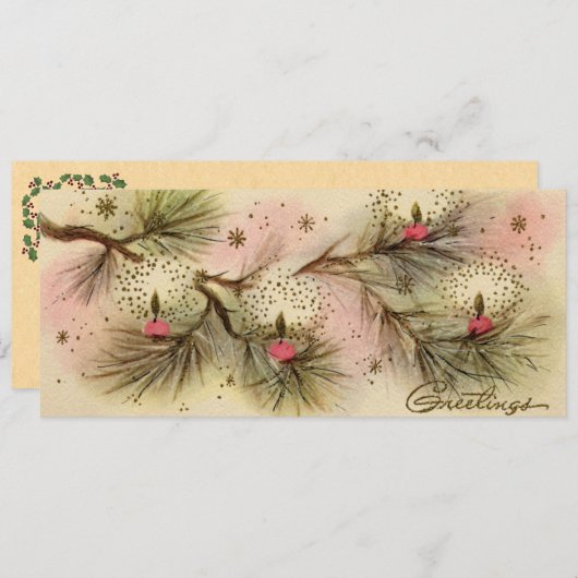 De Retro Pine-kerstkaart van 1950 Feestdagenkaart (Voorkant / Achterkant)