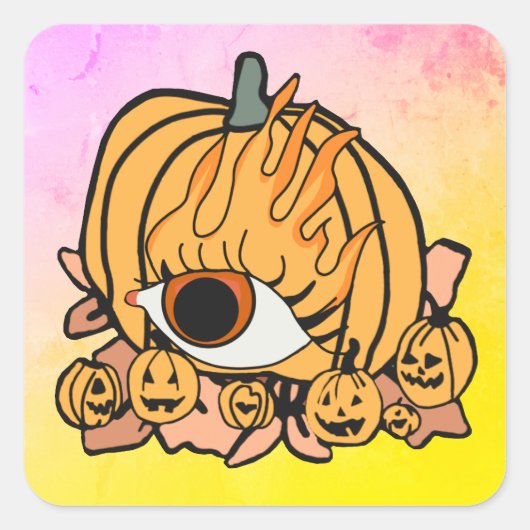 De Retro Pompoen Vlammende Oog Vierkante Sticker (Voorkant)