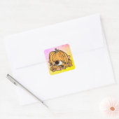 De Retro Pompoen Vlammende Oog Vierkante Sticker (Envelop)