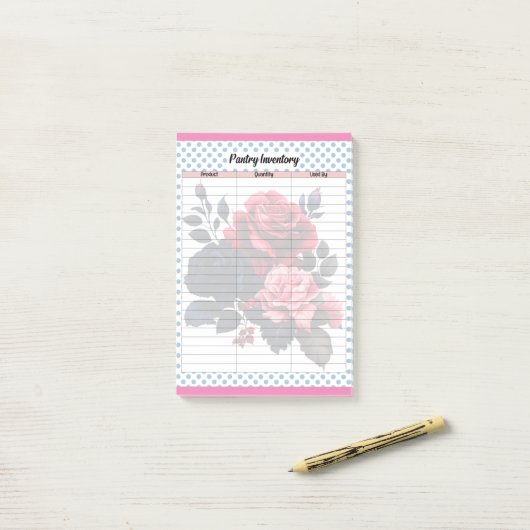 De Retro Roze en Blauwe Rozen Koelkastinventaris L Post-it® Notes (Op bureau)