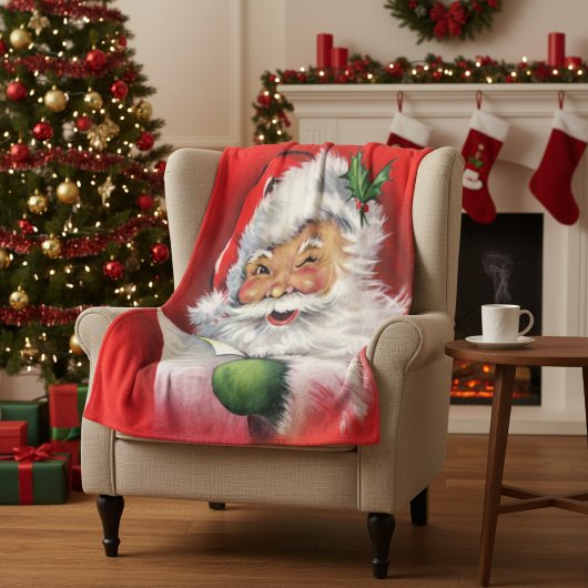 De Retro Santa die zijn lijst controleert Fleece Deken