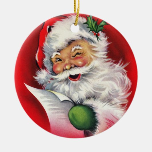 De  Retro Santa die zijn lijst controleert Keramisch Ornament (Voorkant)