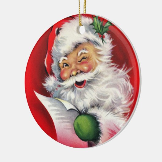 De  Retro Santa die zijn lijst controleert Keramisch Ornament (Links)