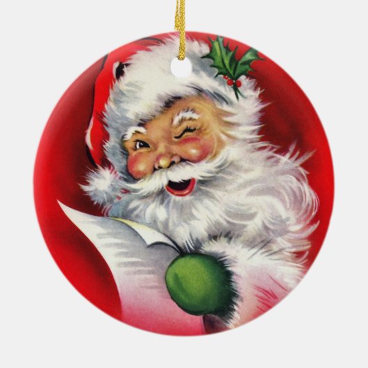 De  Retro Santa die zijn lijst controleert Keramisch Ornament (Achterkant)