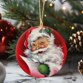 De  Retro Santa die zijn lijst controleert Keramisch Ornament
