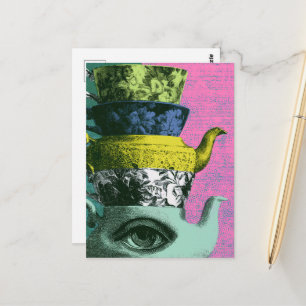 De Retro Theeketel Theekop Stapel Briefkaart