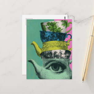 De Retro Theekop Theeketel Stapel Briefkaart