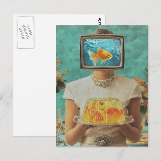 De retro vis gelatine diner vrouw briefkaart (Voorkant / Achterkant)