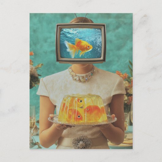 De retro vis gelatine diner vrouw briefkaart (Voorkant)
