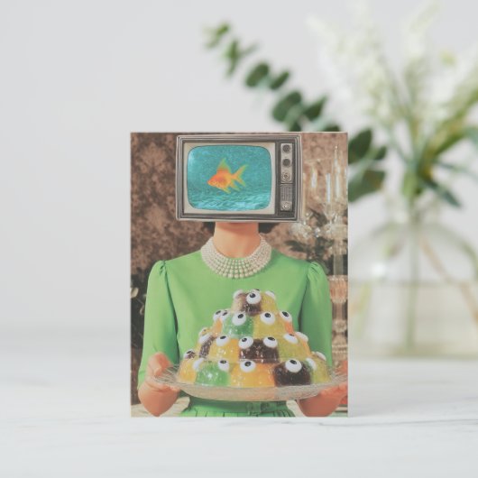 De retro vis oog gelatine diner vrouw briefkaart (Staand voorkant)