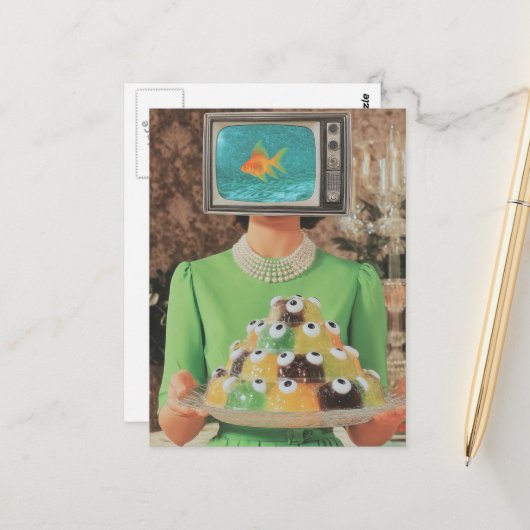 De retro vis oog gelatine diner vrouw briefkaart (Voorkant / Achterkant in situ)