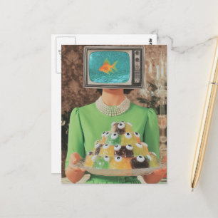 De retro vis oog gelatine diner vrouw briefkaart