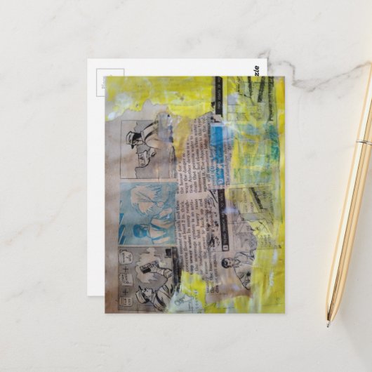 De Retro Werkende Mannen Mixed Media Collage Briefkaart (Voorkant / Achterkant in situ)