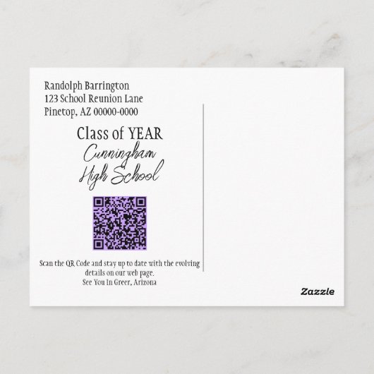 De Reünie van de klasse sparen de Code QR van het  Briefkaart (Achterkant)