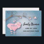 De Reunion die sparen de boom van het Begin van de Save The Date<br><div class="desc">Familie reünie slaat de datumkaart op met een liefdesboomthema. Je familienaam in het hart van deze stamboom. Perfect als een spaardatum voor je zomertijd,  als picknick of barbecue in de achtertuin. Een prachtig ontwerp voor waterverf met harten en boomtakken.</div>