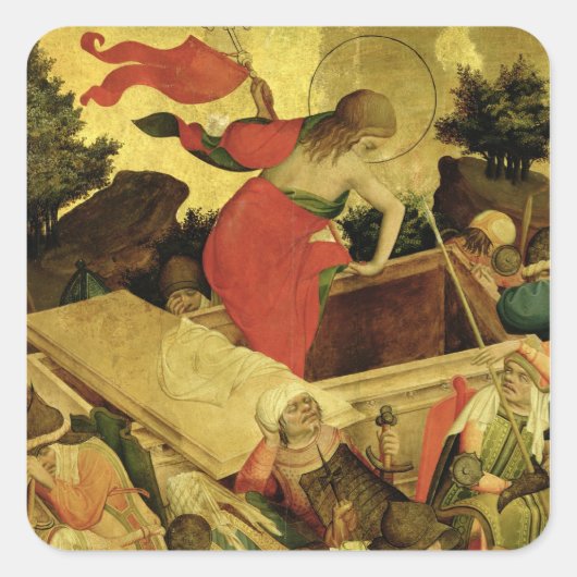 De reurrectie, panel van St. Thomas Altar Vierkante Sticker (Voorkant)