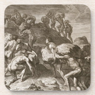 De reuzen proberen de hemel te schalen door de mon onderzetter