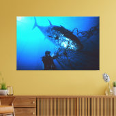 De reuzenblauwvintonijn die in een Net wordt gevan Canvas Afdruk (Insitu (Woonkamer))