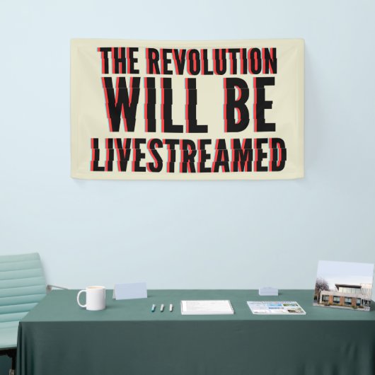 De revolutie zal overleven spandoek (Beurs)