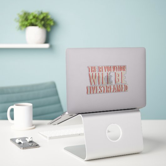 De revolutie zal overleven sticker (Laptop op bureau)