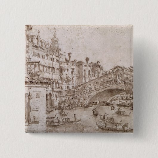 De Rialto-brug, Venetië Vierkante Button 5,1 Cm (Voorkant)