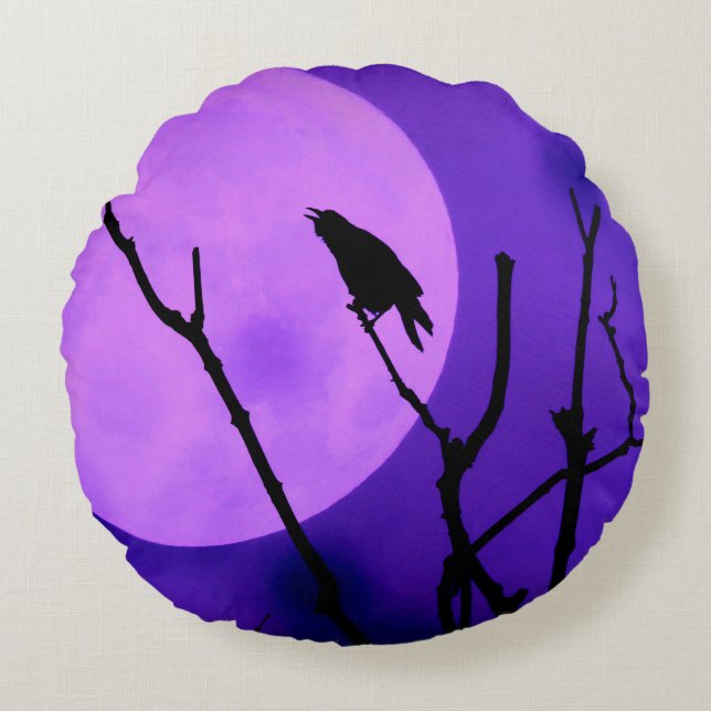 De rij, de maan, de Paarse hemel Rond Kussen (Voorkant)