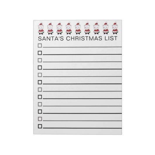 De rij Santas-kerstlijst personaliseert Notitieblok (Linkerzijde)