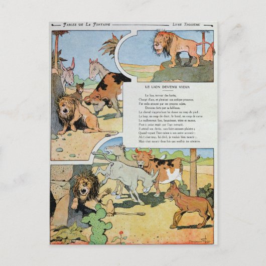 De rijzende leeuw, van de fabellen briefkaart (Voorkant)