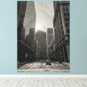 De rijzende zon boven de stad canvas afdruk (Insitu (Houten vloer))