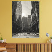 De rijzende zon boven de stad canvas afdruk (Insitu (Woonkamer))