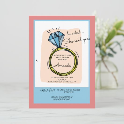 De Ring Bruids Douche Uitnodiging (Staand voorkant)