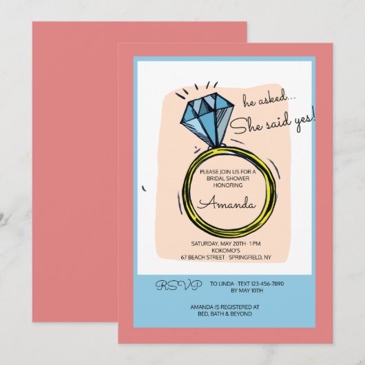 De Ring Bruids Douche Uitnodiging (Voorkant / Achterkant)