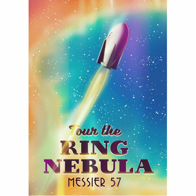 De Ring Nebula (Messier 57) Ruimtereisposter. Staand Fotobeeldje (Voorkant)