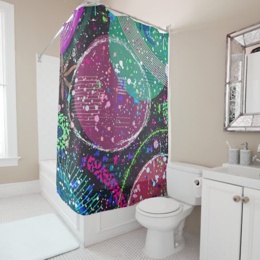 De ringen van Saturnus: Maximalistische abstracte Douchegordijn (In situ)