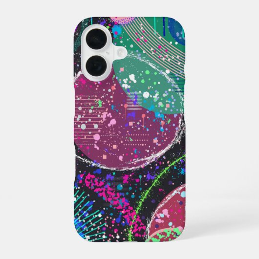 De ringen van Saturnus: Maximalistische abstracte  iPhone 16 Hoesje (Achterkant)
