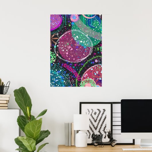 De ringen van Saturnus: Maximalistische abstracte Poster (Thuiskantoor)