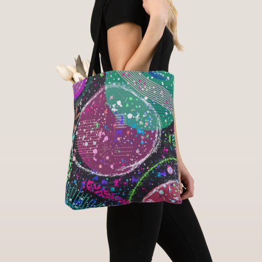 De ringen van Saturnus: Maximalistische abstracte Tote Bag (Dichtbij)