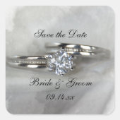 De Rings van het huwelijk op Grijs sparen de Datum Vierkante Sticker (Voorkant)