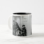 De rivaliserende fonteinen of gin en water tweekleurige koffiemok (Voorkant links)