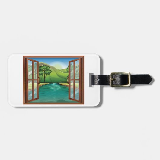 De rivier door een open Bagagelabel van het Venste (Voorkant horizontaal)