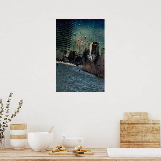 De rivier loopt door een stad poster (Keuken)
