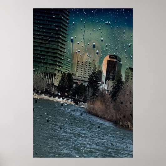 De rivier loopt door een stad poster (Voorkant)