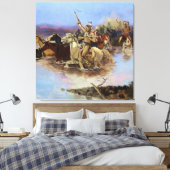 “De rivier oversteken” door Charles M Russell Canvas Afdruk (Insitu (Slaapkamer))
