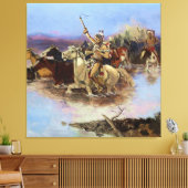 “De rivier oversteken” door Charles M Russell Canvas Afdruk (Insitu (Woonkamer))