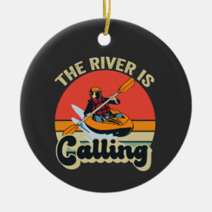 De rivier roept grappige kayak buiten retro keramisch ornament