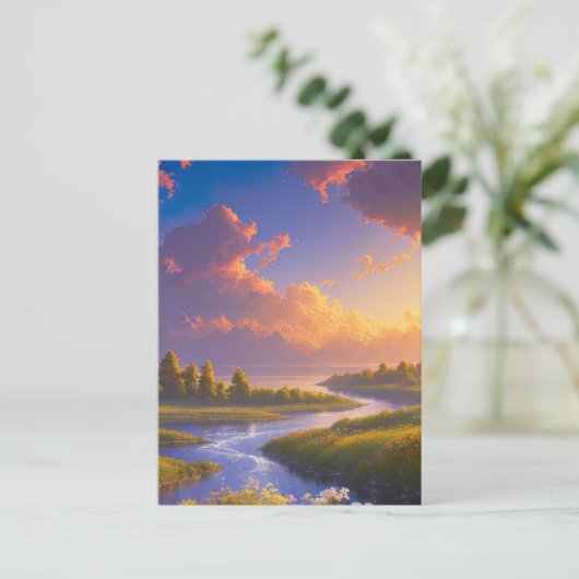 De rivier stroomt samen met het meer Serene Briefkaart (Staand voorkant)