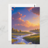 De rivier stroomt samen met het meer Serene Briefkaart (Voorkant / Achterkant)