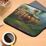 De rivierworkshop | Steampunk Laptop Sleeve<br><div class="desc">Een steampunk-workshop op een mossy rivieroever - een digitale kunstlaptophoes gemaakt met AI-software</div>